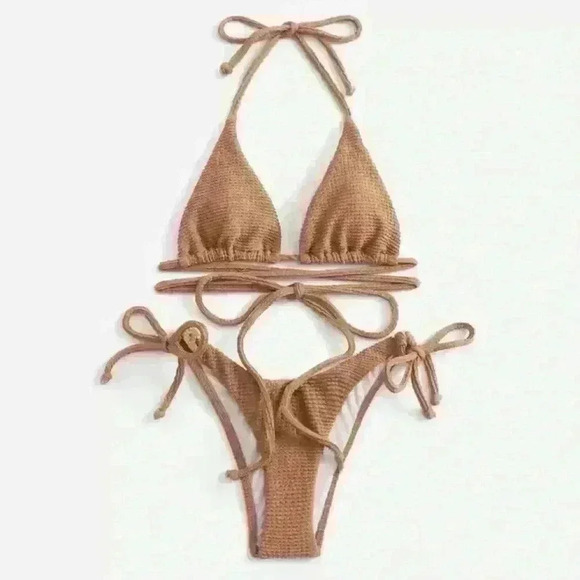 NWT Textured Triangle Wrap Around Tie Bikini SET - Picture 7 of 16